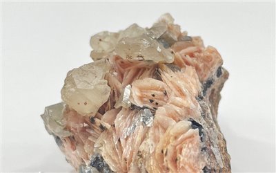 片狀粉重晶、白鉛礦與方鉛礦共生礦,Cerussite with Barite, Galena ,Morocco,國教儀器