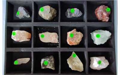 礦物光澤標本,Mineral Identification by Luster ,12種自然型態礦石,原礦,方鉛礦,黃鐵礦,黑鎢礦,赤鐵礦,石膏,滑石,正長石,螢石,石英,閃鋅礦,葉臘石,高嶺石,附塑膠箱,C1-039-4,國教儀器