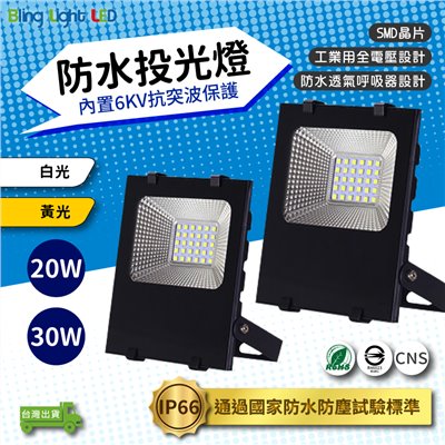 ◎LED戶外防水投光燈/投射燈 20/30W，IP66，CNS認證，工業用全電壓