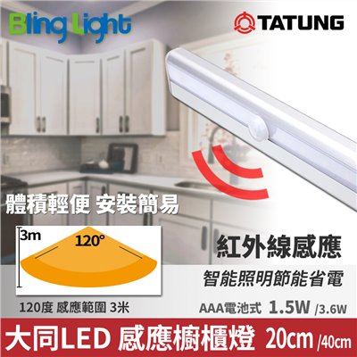 ◎大同LED紅外線人體感應櫥櫃燈/智能感應燈，20cm，手持使用，4號電池