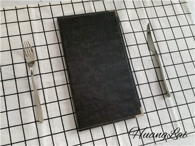 黑色亮皮紋一片式法式內嵌MENU本(三面) 