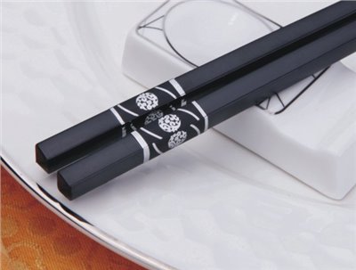 黑銀花朵筷 