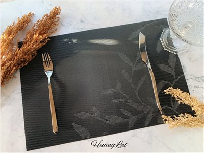 黑色葉子尼龍編織餐桌墊
