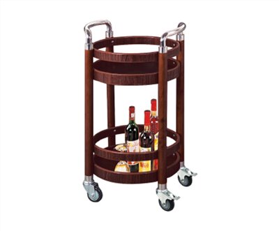 圓型鋼木雙層酒水服務車      