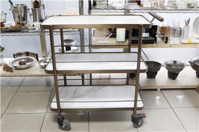 玫瑰金岩板定點式三層服務車         