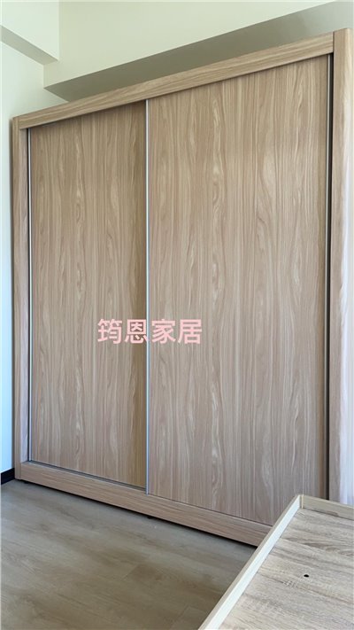 無印風原木色二邊滑門全身鏡衣櫃
