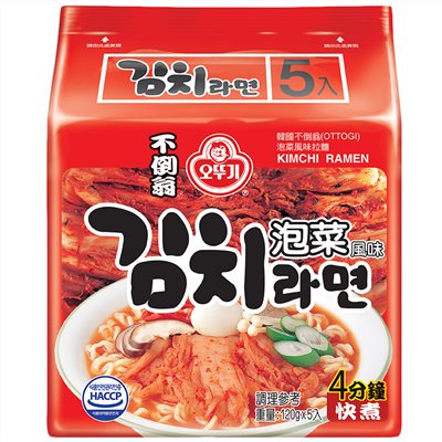 不倒翁 袋裝 泡菜拉麵(120g x 5袋 x 8包)