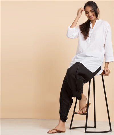 女士白色棉質格紋 Kurta 0202493