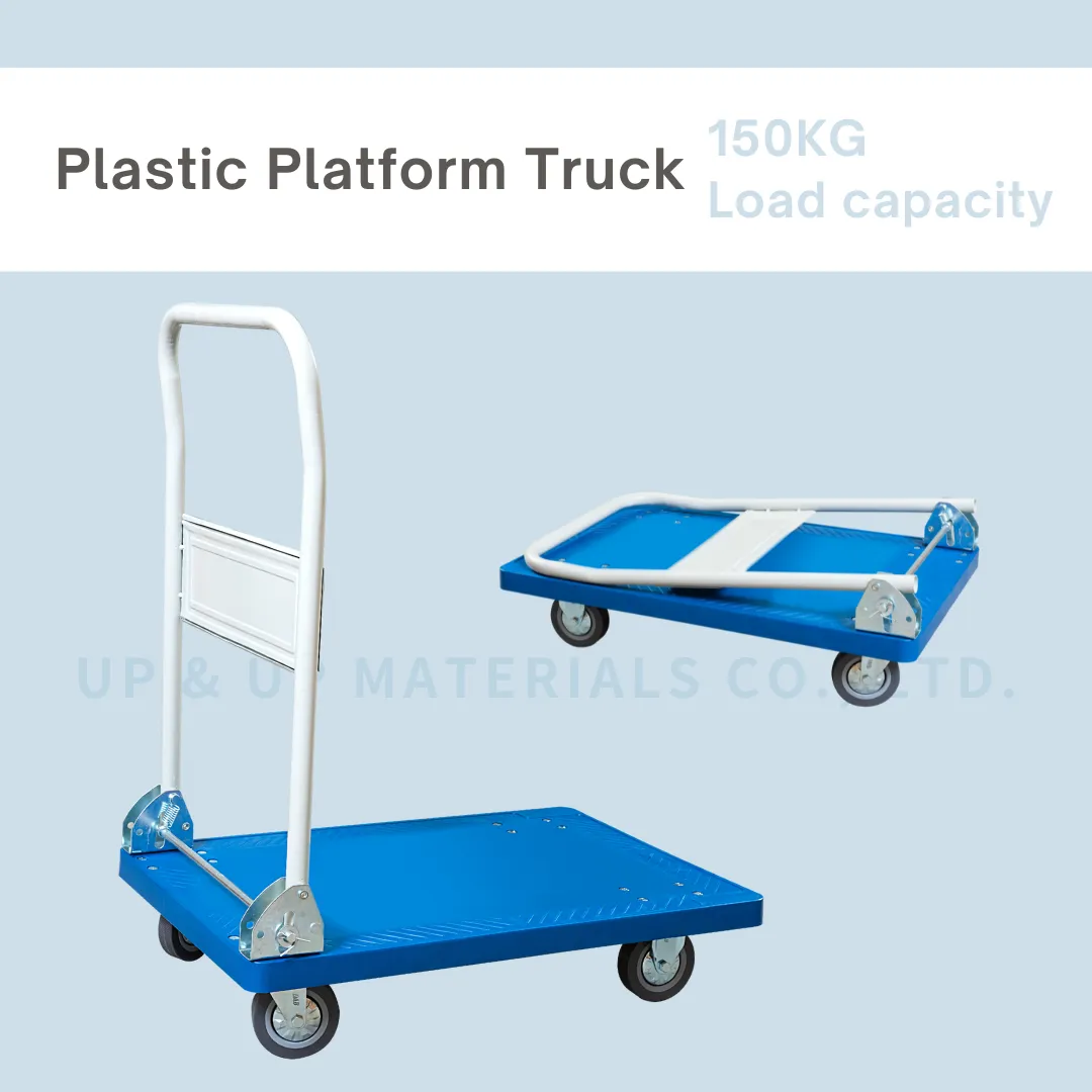 Blue plastic platform truck 150kg with PVC casters, UP&UP Casters
