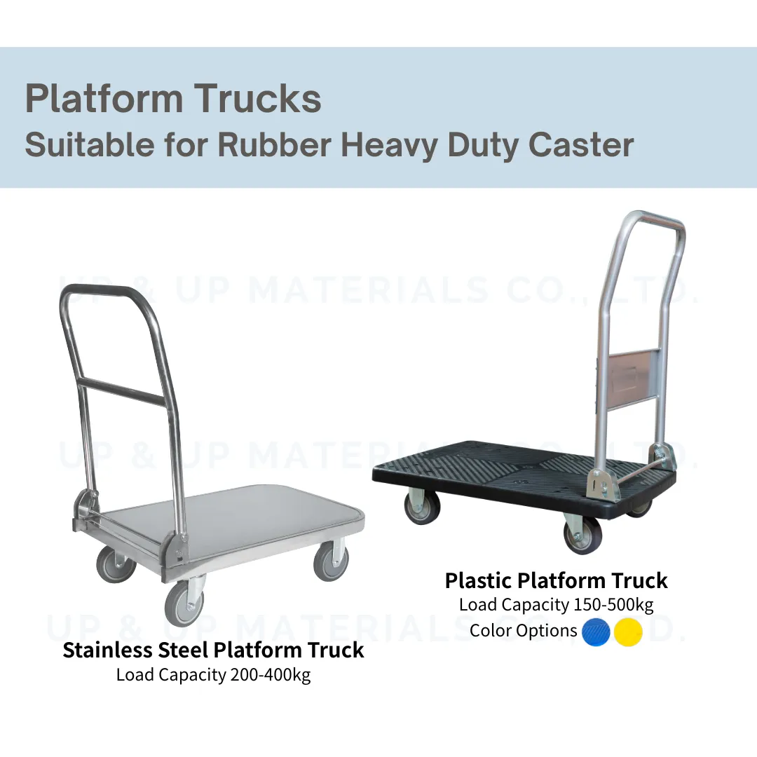 Rubber heavy duty casters used on stainless steel and plastic platform trucks, UP&UP Casters