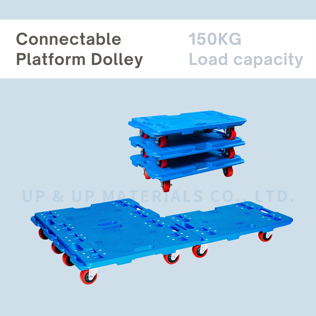Stacked blue connectable mover dollies with red PVC swivel casters – UP & UP Casters
