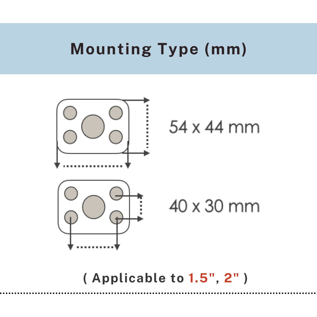 Mounting plate size chart 54x44mm and 40x30mm for 1.5"-2" stainless TPR casters, UP&UP Casters