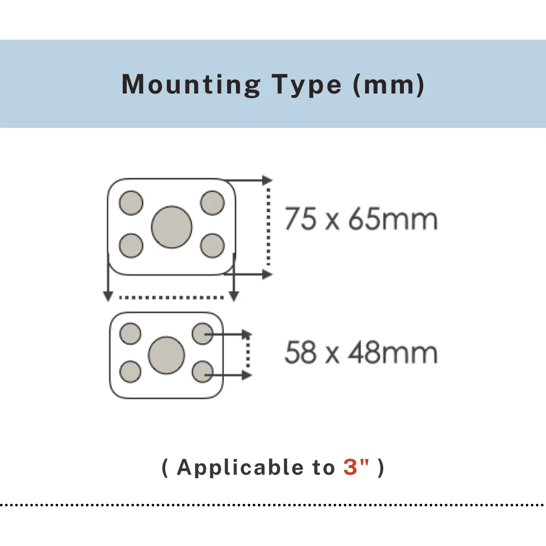 Mounting plate diagram for 3 inch TPR caster 75x65mm and 58x48mm, UP&UP Casters