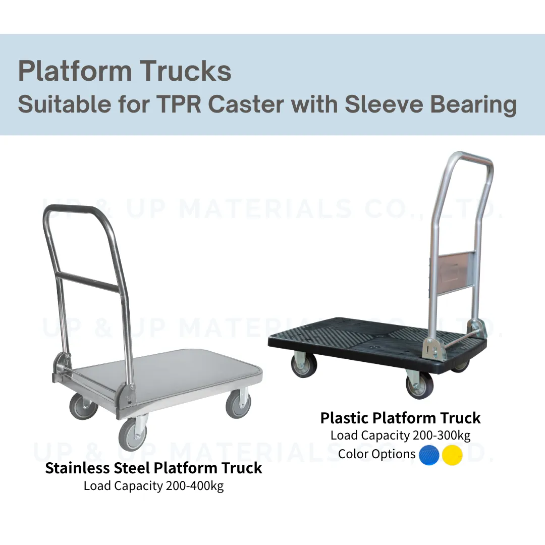Stainless steel and plastic platform trucks with TPR casters, UP&UP Casters