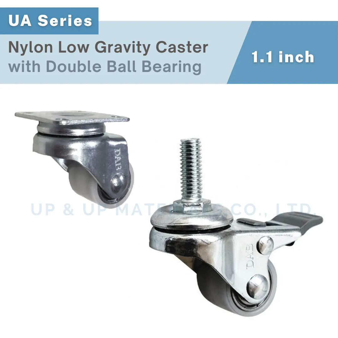 Small nylon low gravity caster with threaded stem and plate mount, 1.1 inch, UP&UP Casters
