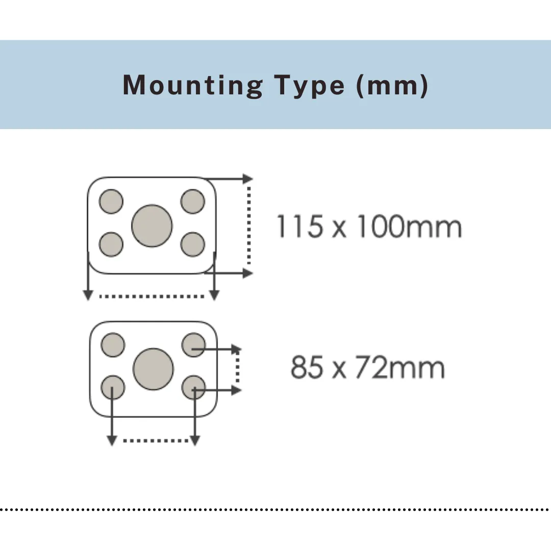 Mounting plate dimensions 115x100mm and 85x72mm for PVC casters, UP&UP Casters