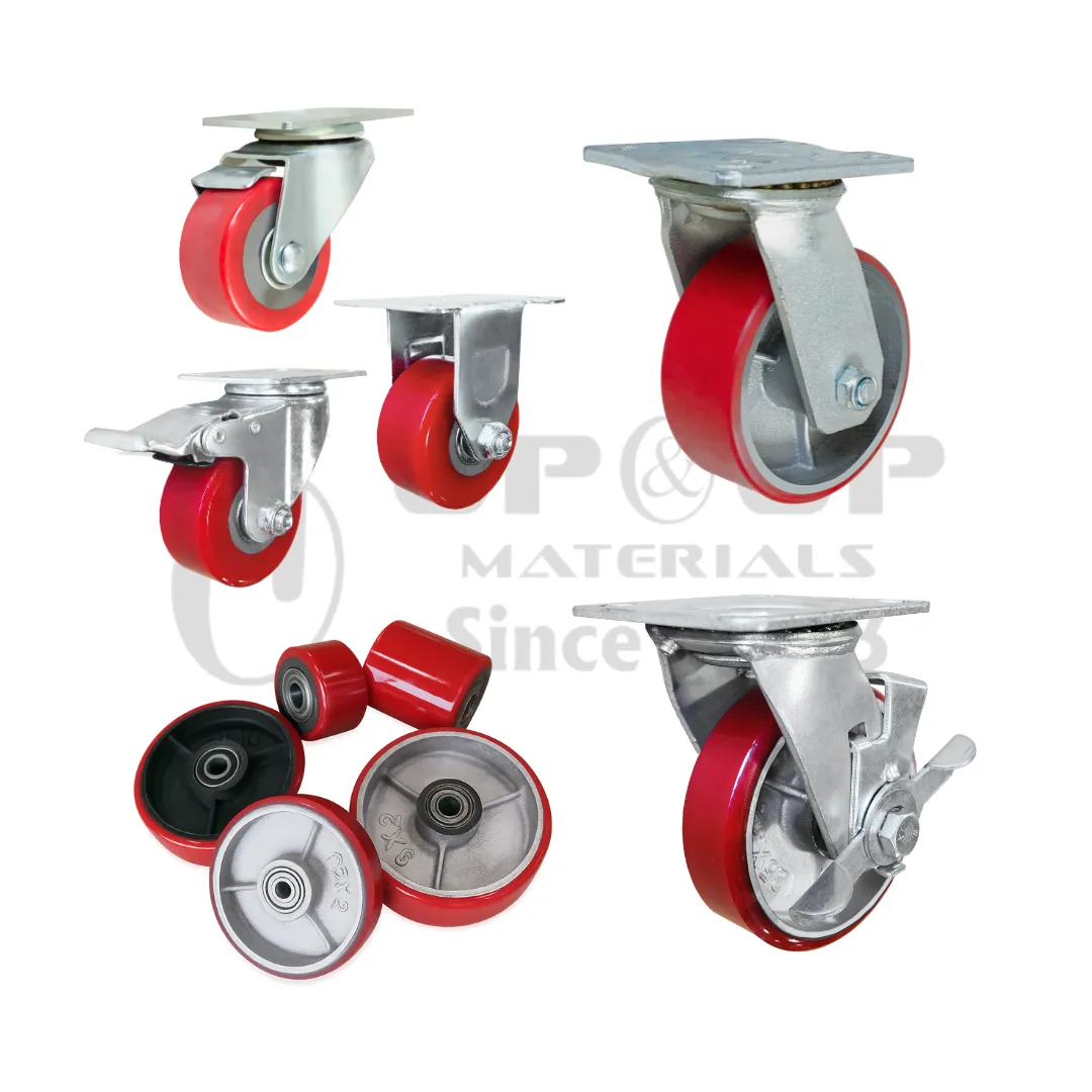 PU on cast iron core heavy duty casters in multiple sizes, 3-8 inch, UP&UP Casters
